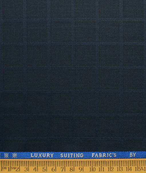 Canetti by Cadini Italy Men's Polyester Viscose  Checks 3.75 Meter Unstitched Suiting Fabric (Dark Blue)