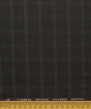 Canetti by Cadini Italy Men's Polyester Viscose  Checks 3.75 Meter Unstitched Suiting Fabric (Dark Brown)