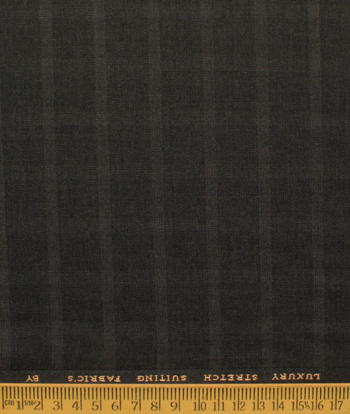 Canetti by Cadini Italy Men's Polyester Viscose  Checks 3.75 Meter Unstitched Suiting Fabric (Dark Brown)