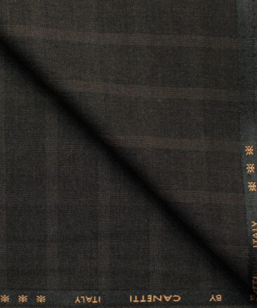 Canetti by Cadini Italy Men's Polyester Viscose  Checks 3.75 Meter Unstitched Suiting Fabric (Dark Brown)