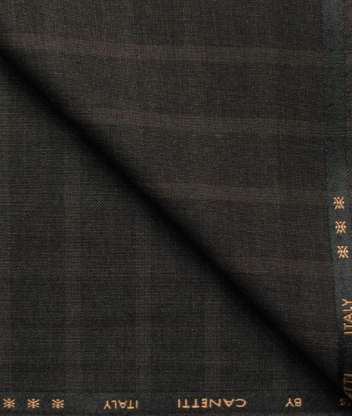 Canetti by Cadini Italy Men's Polyester Viscose  Checks 3.75 Meter Unstitched Suiting Fabric (Dark Brown)