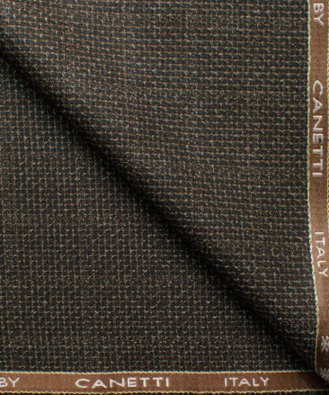 Canetti by Cadini Italy Men's Polyester Viscose  Checks 3.75 Meter Unstitched Suiting Fabric (Dark Brown)