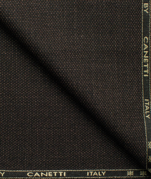 Canetti by Cadini Italy Men's Polyester Viscose  Structured 3.75 Meter Unstitched Suiting Fabric (Dark Brown)