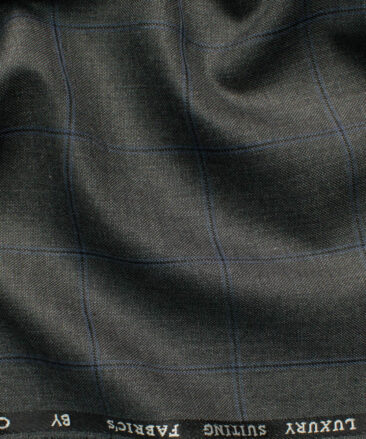 Canetti by Cadini Italy Men's Polyester Viscose  Checks 3.75 Meter Unstitched Suiting Fabric (Dark Grey)