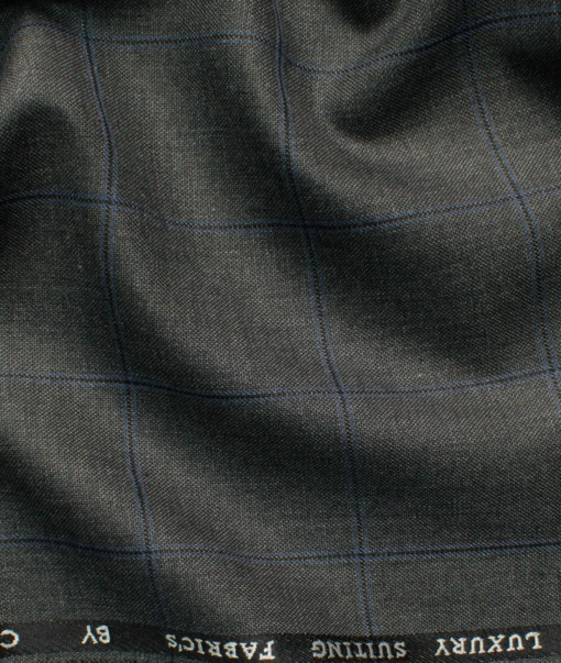 Canetti by Cadini Italy Men's Polyester Viscose  Checks 3.75 Meter Unstitched Suiting Fabric (Dark Grey)