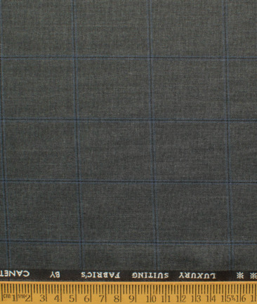 Canetti by Cadini Italy Men's Polyester Viscose  Checks 3.75 Meter Unstitched Suiting Fabric (Dark Grey)