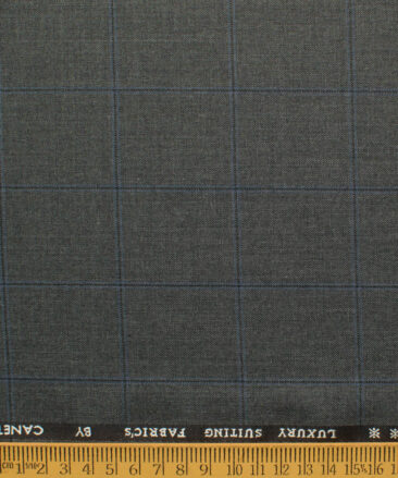 Canetti by Cadini Italy Men's Polyester Viscose  Checks 3.75 Meter Unstitched Suiting Fabric (Dark Grey)