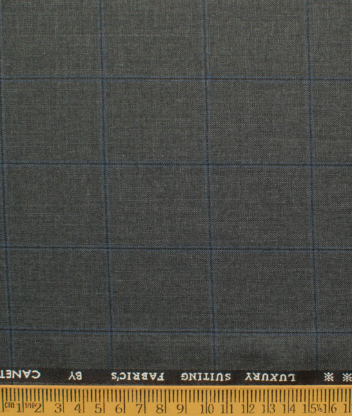 Canetti by Cadini Italy Men's Polyester Viscose  Checks 3.75 Meter Unstitched Suiting Fabric (Dark Grey)