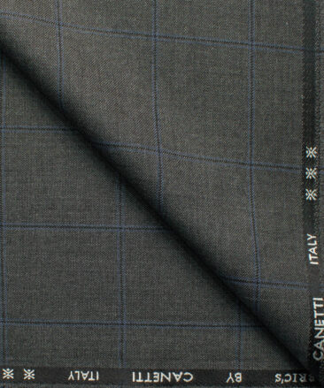 Canetti by Cadini Italy Men's Polyester Viscose  Checks 3.75 Meter Unstitched Suiting Fabric (Dark Grey)