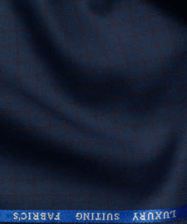 Canetti by Cadini Italy Men's Polyester Viscose  Checks 3.75 Meter Unstitched Suiting Fabric (Dark Royal Blue)