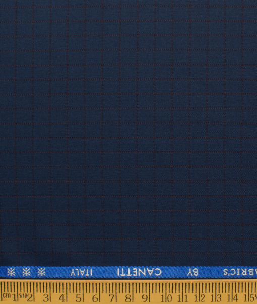 Canetti by Cadini Italy Men's Polyester Viscose  Checks 3.75 Meter Unstitched Suiting Fabric (Dark Royal Blue)