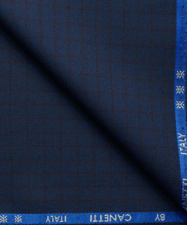 Canetti by Cadini Italy Men's Polyester Viscose  Checks 3.75 Meter Unstitched Suiting Fabric (Dark Royal Blue)