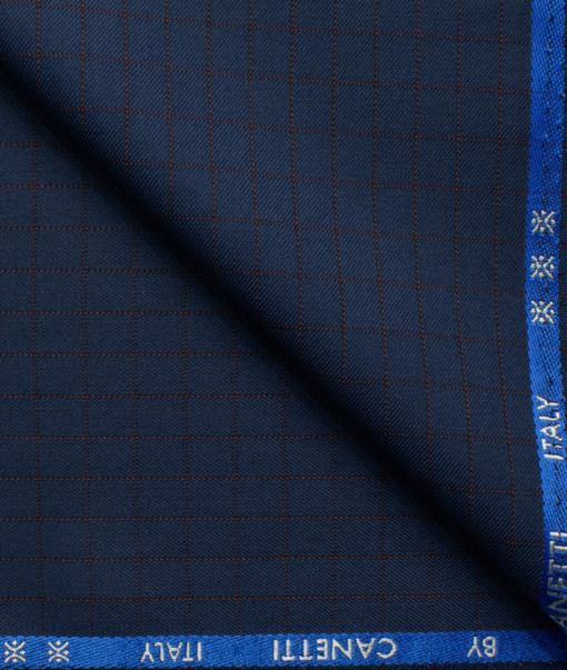 Canetti by Cadini Italy Men's Polyester Viscose  Checks 3.75 Meter Unstitched Suiting Fabric (Dark Royal Blue)