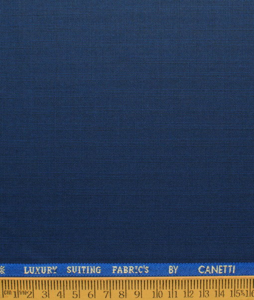 Canetti by Cadini Italy Men's Polyester Viscose  Checks 3.75 Meter Unstitched Suiting Fabric (Dark Royal Blue)