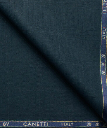 Canetti by Cadini Italy Men's Polyester Viscose  Checks 3.75 Meter Unstitched Suiting Fabric (Dark Sea Green)