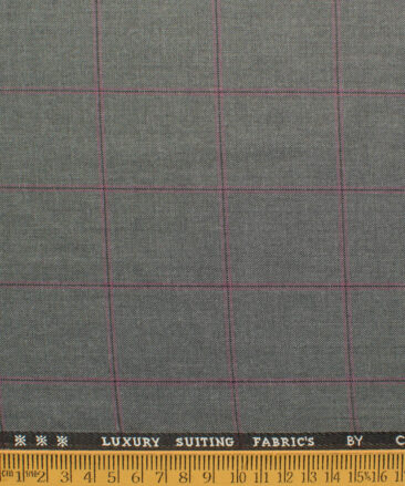 Canetti by Cadini Italy Men's Polyester Viscose  Checks 3.75 Meter Unstitched Suiting Fabric (Grey)