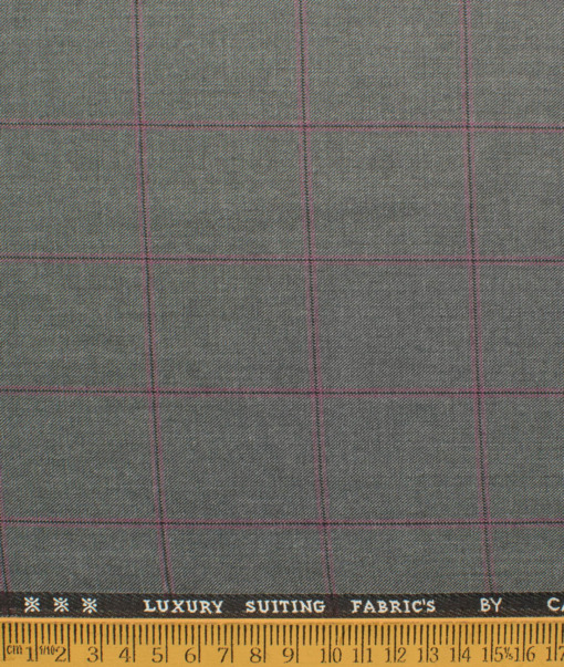 Canetti by Cadini Italy Men's Polyester Viscose  Checks 3.75 Meter Unstitched Suiting Fabric (Grey)