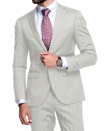 Canetti by Cadini Italy Men's Polyester Viscose  Checks 3.75 Meter Unstitched Suiting Fabric (Light Grey)