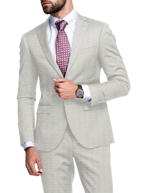 Canetti by Cadini Italy Men's Polyester Viscose  Checks 3.75 Meter Unstitched Suiting Fabric (Light Grey)