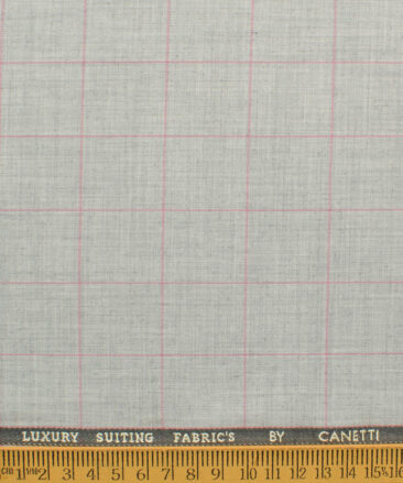 Canetti by Cadini Italy Men's Polyester Viscose  Checks 3.75 Meter Unstitched Suiting Fabric (Light Grey)