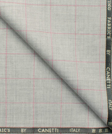 Canetti by Cadini Italy Men's Polyester Viscose  Checks 3.75 Meter Unstitched Suiting Fabric (Light Grey)