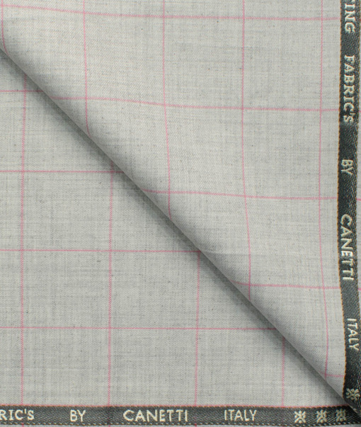 Canetti by Cadini Italy Men's Polyester Viscose  Checks 3.75 Meter Unstitched Suiting Fabric (Light Grey)