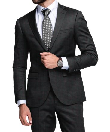 Canetti by Cadini Italy Men's Terry Rayon  Checks 3.75 Meter Unstitched Suiting Fabric (Dark Grey)