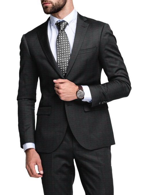 Canetti by Cadini Italy Men's Terry Rayon  Checks 3.75 Meter Unstitched Suiting Fabric (Dark Grey)