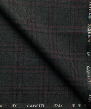 Canetti by Cadini Italy Men's Terry Rayon  Checks 3.75 Meter Unstitched Suiting Fabric (Dark Grey)