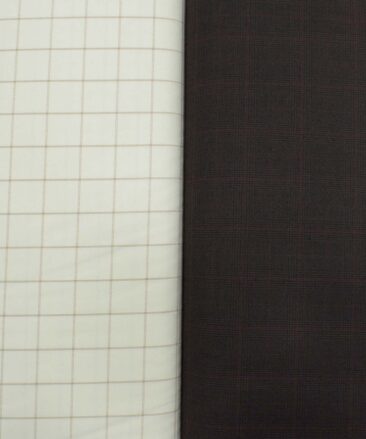 Combo of Unstitched Mafatlal Cream Poly Cotton Shirt Fabric and Raymond Dark Brown Polyester Viscose Trouser Fabric