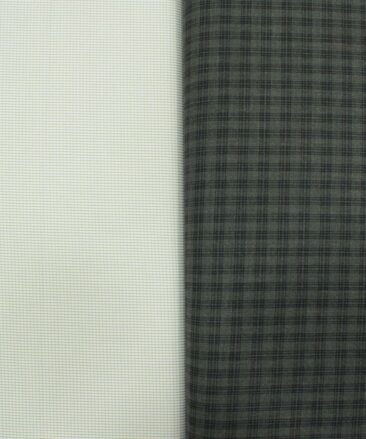 Combo of Unstitched Cotton Fusion White & Green Poly Cotton Shirt Fabric and Raymond Green Polyester Viscose Trouser Fabric