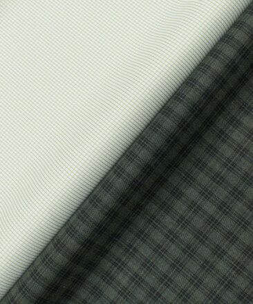 Combo of Unstitched Cotton Fusion White & Green Poly Cotton Shirt Fabric and Raymond Green Polyester Viscose Trouser Fabric