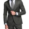 Donear Men's Terry Rayon  Striped 3.75 Meter Unstitched Suiting Fabric (Dark Grey)