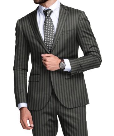 Donear Men's Terry Rayon  Striped 3.75 Meter Unstitched Suiting Fabric (Dark Grey)