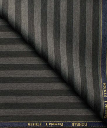 Donear Men's Terry Rayon  Striped 3.75 Meter Unstitched Suiting Fabric (Dark Grey)