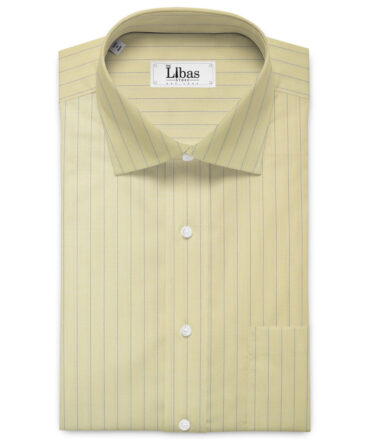 Mafatlal Men's Poly Cotton Striped 2.25 Meter Unstitched Shirting Fabric (Yellow)