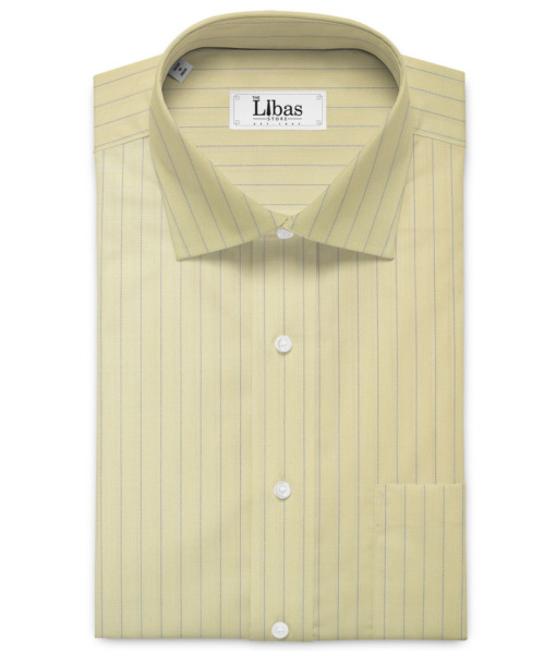 Mafatlal Men's Poly Cotton Striped 2.25 Meter Unstitched Shirting Fabric (Yellow)