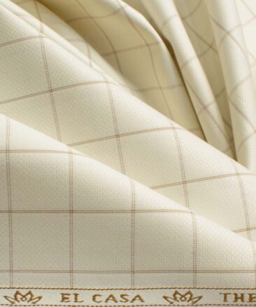 Mafatlal Men's Poly Cotton Checks 2.25 Meter Unstitched Shirting Fabric (Cream)