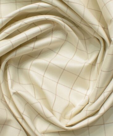 Mafatlal Men's Poly Cotton Checks 2.25 Meter Unstitched Shirting Fabric (Cream)