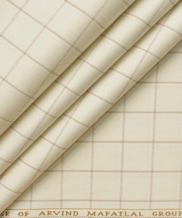 Mafatlal Men's Poly Cotton Checks 2.25 Meter Unstitched Shirting Fabric (Cream)