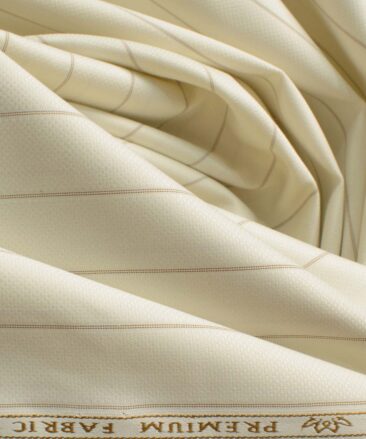 Mafatlal Men's Poly Cotton Striped 2.25 Meter Unstitched Shirting Fabric (Cream)