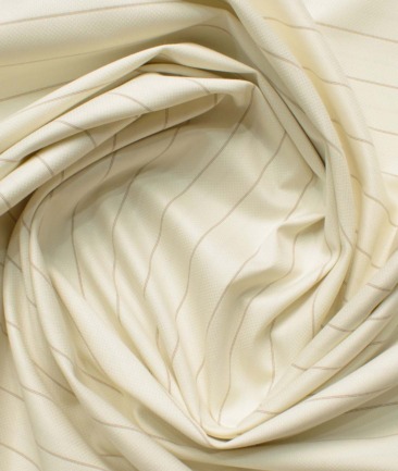 Mafatlal Men's Poly Cotton Striped 2.25 Meter Unstitched Shirting Fabric (Cream)