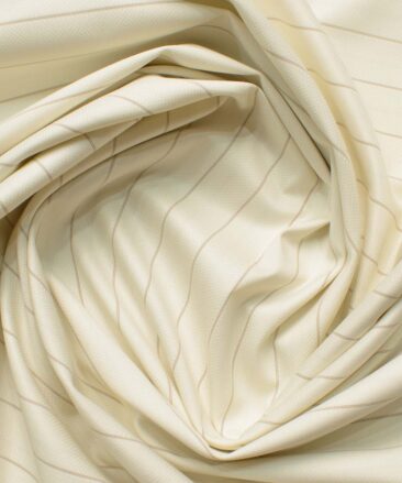 Mafatlal Men's Poly Cotton Striped 2.25 Meter Unstitched Shirting Fabric (Cream)