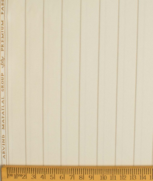 Mafatlal Men's Poly Cotton Striped 2.25 Meter Unstitched Shirting Fabric (Cream)