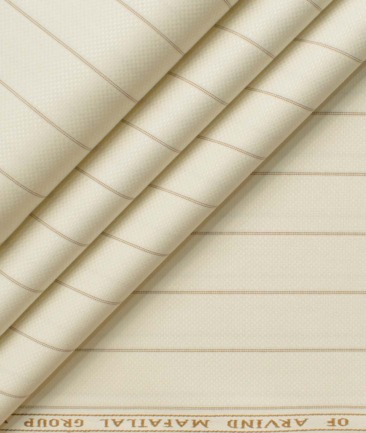 Mafatlal Men's Poly Cotton Striped 2.25 Meter Unstitched Shirting Fabric (Cream)