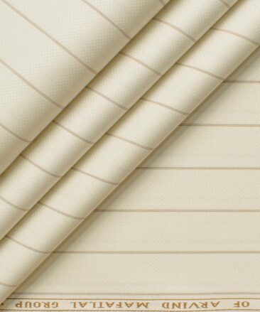 Mafatlal Men's Poly Cotton Striped 2.25 Meter Unstitched Shirting Fabric (Cream)