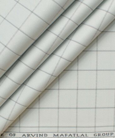 Mafatlal Men's Poly Cotton Checks 2.25 Meter Unstitched Shirting Fabric (Light Grey)