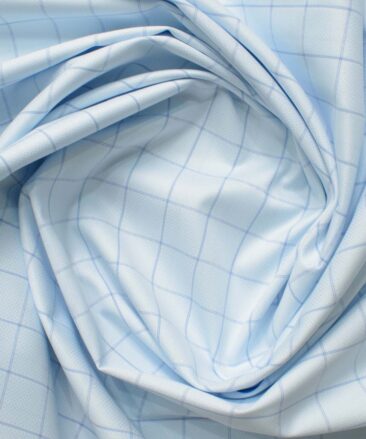 Mafatlal Men's Poly Cotton Checks 2.25 Meter Unstitched Shirting Fabric (Sky Blue)