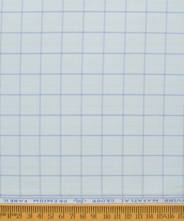 Mafatlal Men's Poly Cotton Checks 2.25 Meter Unstitched Shirting Fabric (Sky Blue)