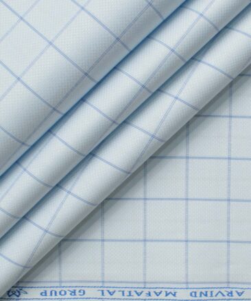 Mafatlal Men's Poly Cotton Checks 2.25 Meter Unstitched Shirting Fabric (Sky Blue)